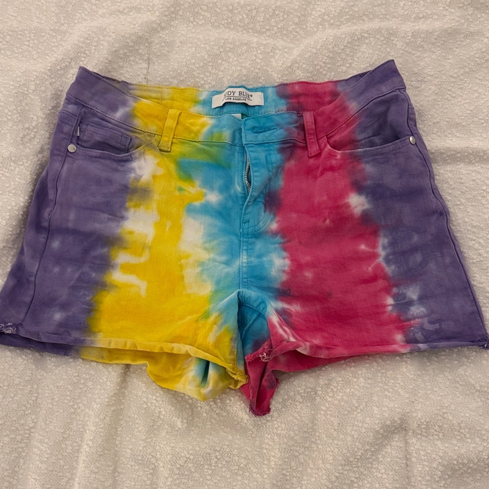 Judy Blue Tie-Dye Jean Shorts - Purple, Yellow, Blue, Pink